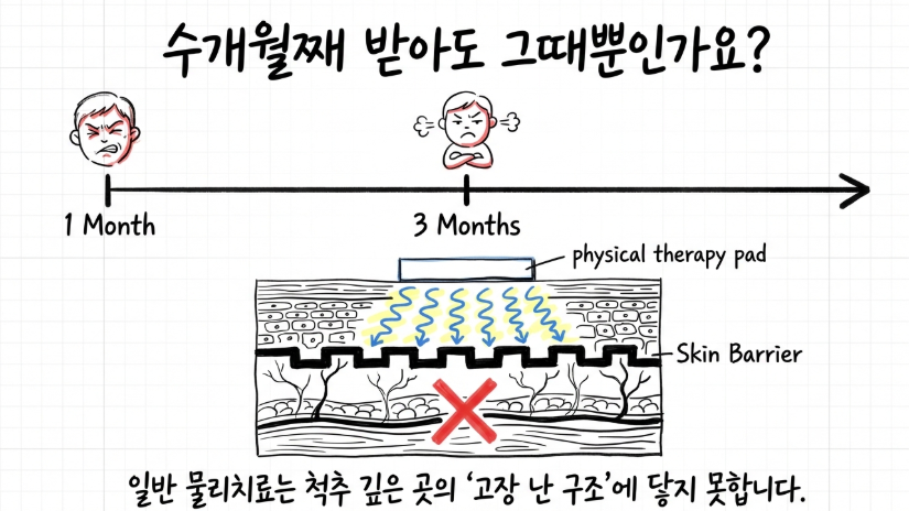 성북구 허리통증 환자의 척추 주변 다열근 지방 침윤과 조직 유착을 보여주는 정밀 초음파 영상