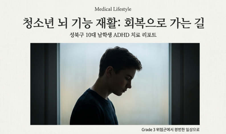 10대 남학생 ADHD 증상인 수행 기능 저하를 설명하는 뇌 신경 회로 모식도