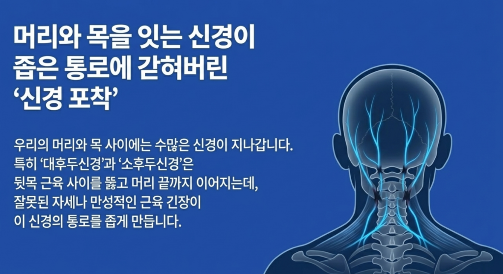 성북구 두통 환자의 경추 신경 눌림과 후두하근 긴장을 보여주는 초음파 영상 분석