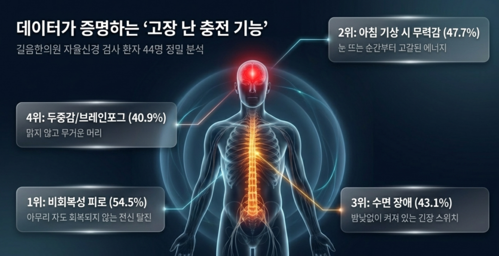 성북구 자율신경실조증 내원 환자 44명의 번아웃 및 신체 증상 통계 분석 결과 그래프