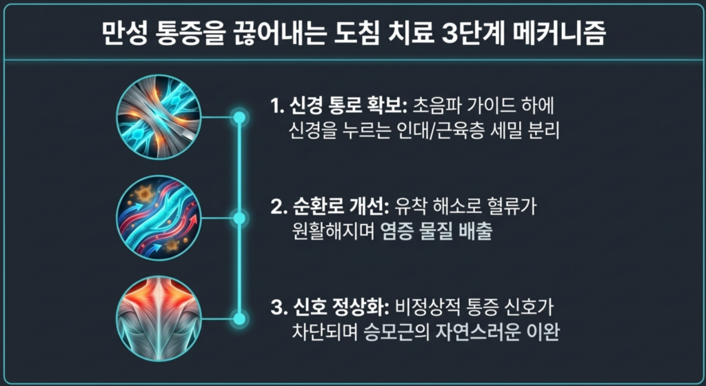 초음파 기기를 활용하여 목 주변 신경 압박 부위를 세밀하게 찾아내는 검사 과정