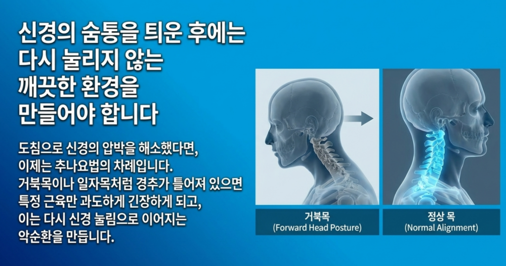 길음동 한의원의 경추 교정 추나요법을 통한 거북목 교정과 위경련 신경 안정화 과정