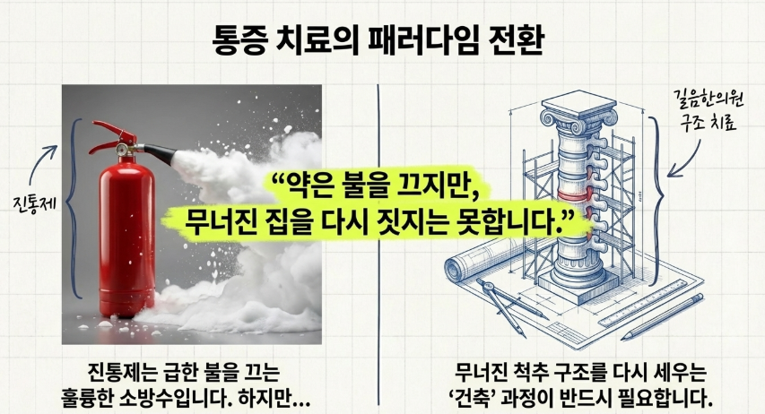 약물로 해결되지 않는 만성 허리 통증의 유착 부위를 초음파로 확인하며 치료하는 모습