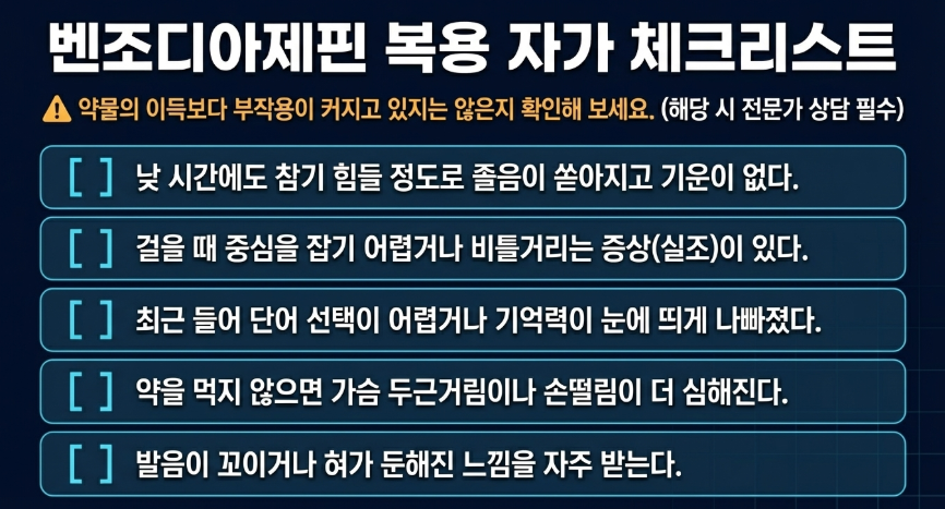벤조디아제핀 효과 못지 않게 중요한 부작용 자가체크리스트 표