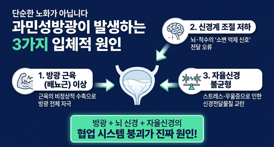 과민성방광 증상이 발생하는 3가지 원인 설명 이미지