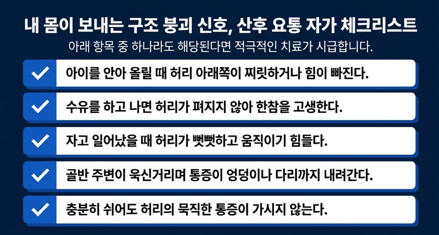 산후 요통 자가 체크리스트 도표