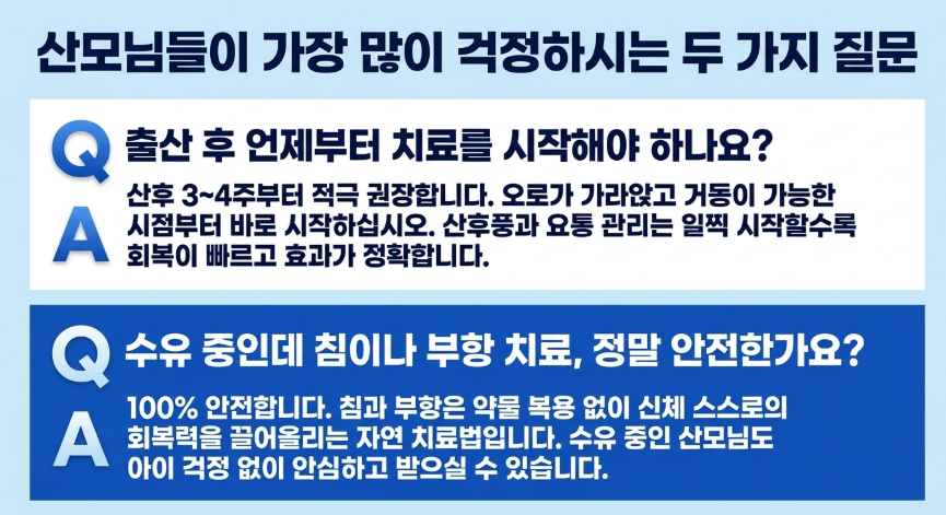 길음역 산후풍 치료를 위해 내원하시는 환자분들이 가장 많이 물어보시는 질문들