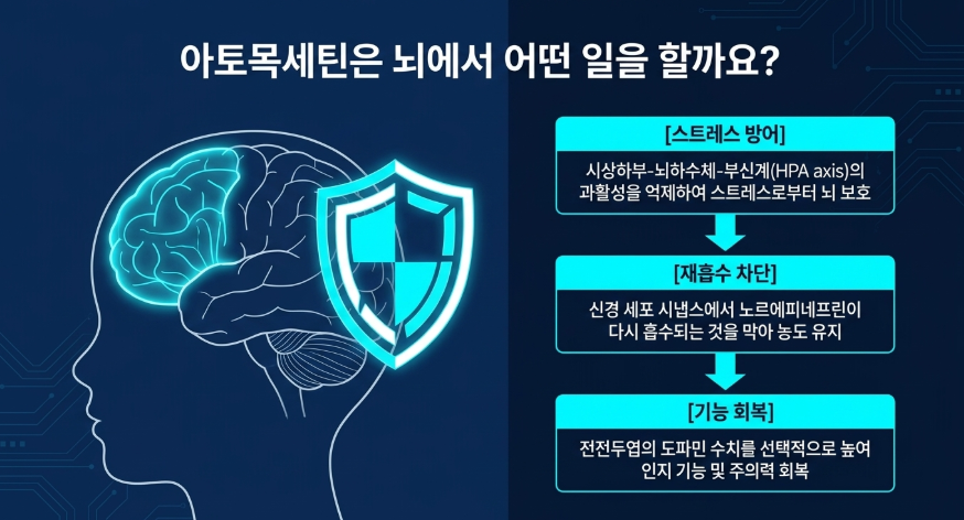 아토목세틴 효과를 나타내는 기전을 설명하는 이미지
