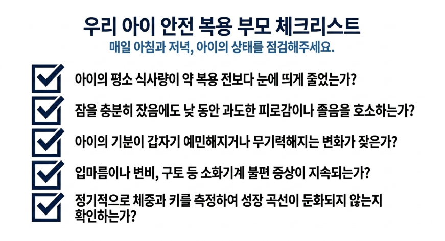 아토목세틴을 자녀에게 복용하는 경우 부모가 체크해야할 리스트 목록