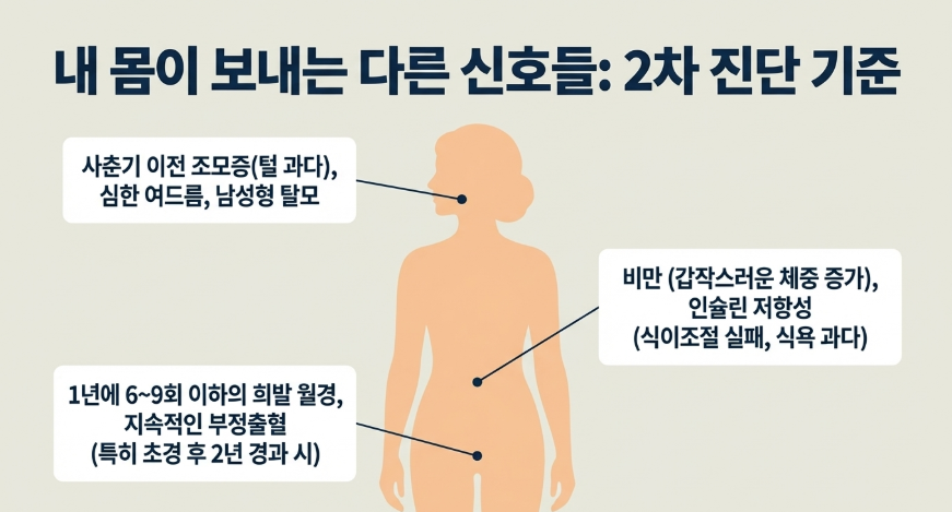 다낭성난소증후군 진단기준 중의 하나인 내 몸에 나타나는 2차 진단 증상들