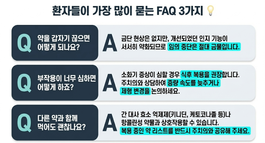 도네페질을 복용하면서 가장 많이 묻는 질문들