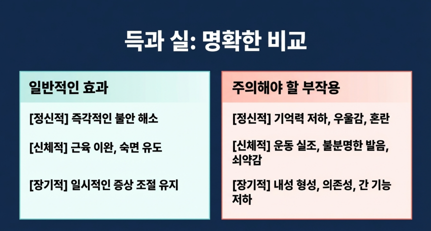 알프라졸람의 효과와 부작용을 정리한 도표